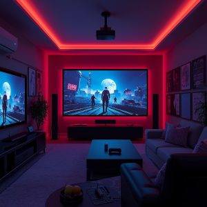 vidéoprojecteur pour PS5 dans une chambre gaming immersive
