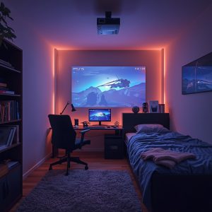 vidéoprojecteur PS5 dans une chambre setup gaming