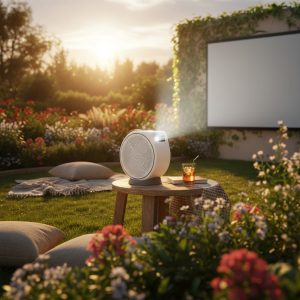 BenQ GV30 vidéoprojecteur portable utilisé sans écran avec projection sur mur dans un salon