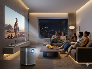 idéoprojecteur soirée XGIMI Halo+ ambiance cinéma entre amis