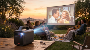 vidéoprojecteur soirée extérieur Anker Nebula Mars 3 projection film jardin