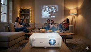 videoprojecteur pour film avec ambiance cinema romantique en couple dans un salon
