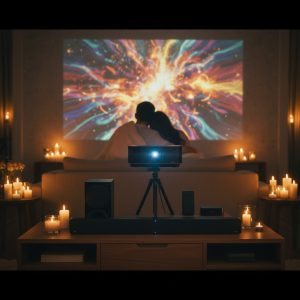 barre de son Samsung HW-B550 avec caisson de basses pour améliorer le son vidéoprojecteur dans un salon