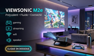 vidéoprojecteur bluetooth ViewSonic M2e polyvalent film et gaming projection immersive salon moderne